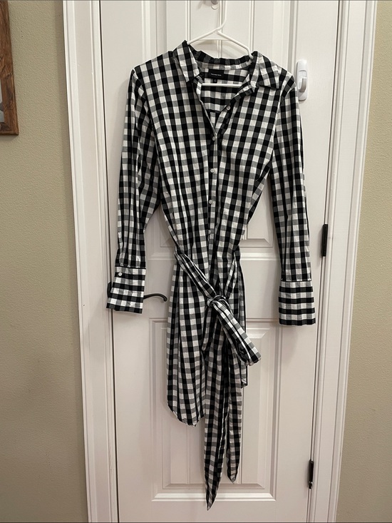 Who What Wear Dresses & Skirts - Who What Wear Black & White Gingham Long-Sleeve Shirt Dress with Tie Belt
